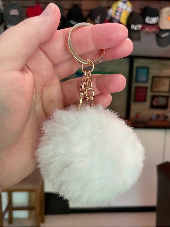 Accessories - Faux Fur Pom-Pom Keychain Purse Bag Backpack Charm Keyring - White